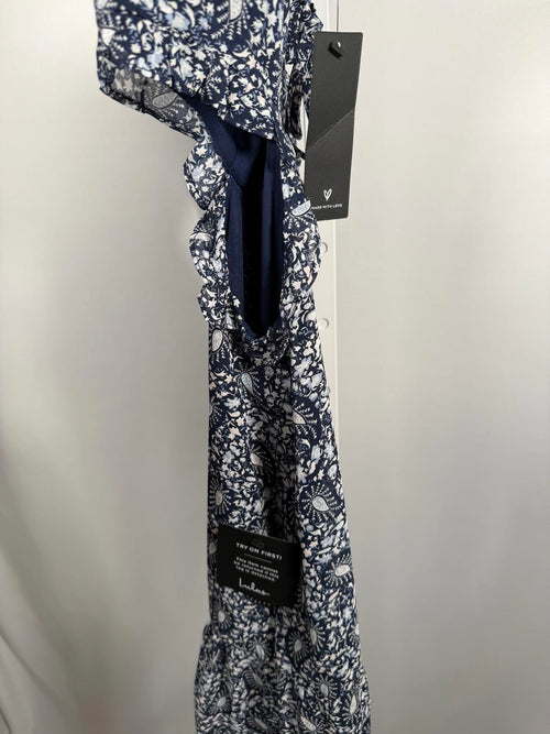 Lulus Blissful Sweetie Navy Blue Paisley Tiered Cutout Midi Dress - S NWT