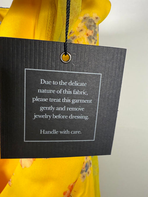 NWT Mac Duggal Yellow Floral Print Puff Sleeve Ruffled Mini Dress Size 4