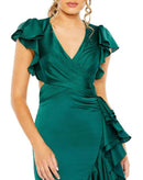 NWT Mac Duggal Green Asymmetrical Ruffle Dress Size 4