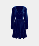 NWT Halara Everyday Deep V Neck Long Sleeve Ruffled Hem Velvet Mini Dress Large