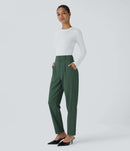 NWT Halara High Waisted Pocket Solid Work Tapered Pants Dark Green L