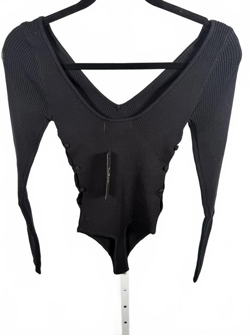 Lulus New Crush Black Ribbed Long Sleeve Bodysuit - XS