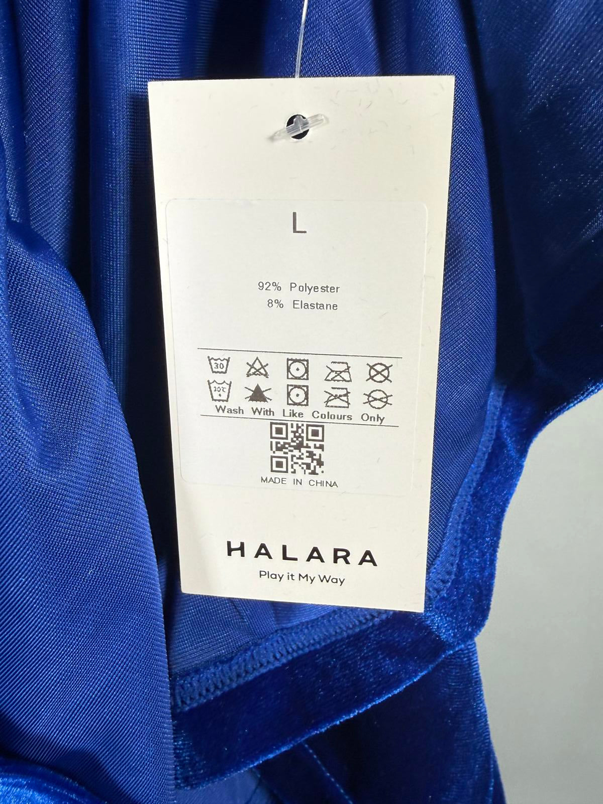 NWT Halara Everyday Deep V Neck Long Sleeve Ruffled Hem Velvet Mini Dress Large