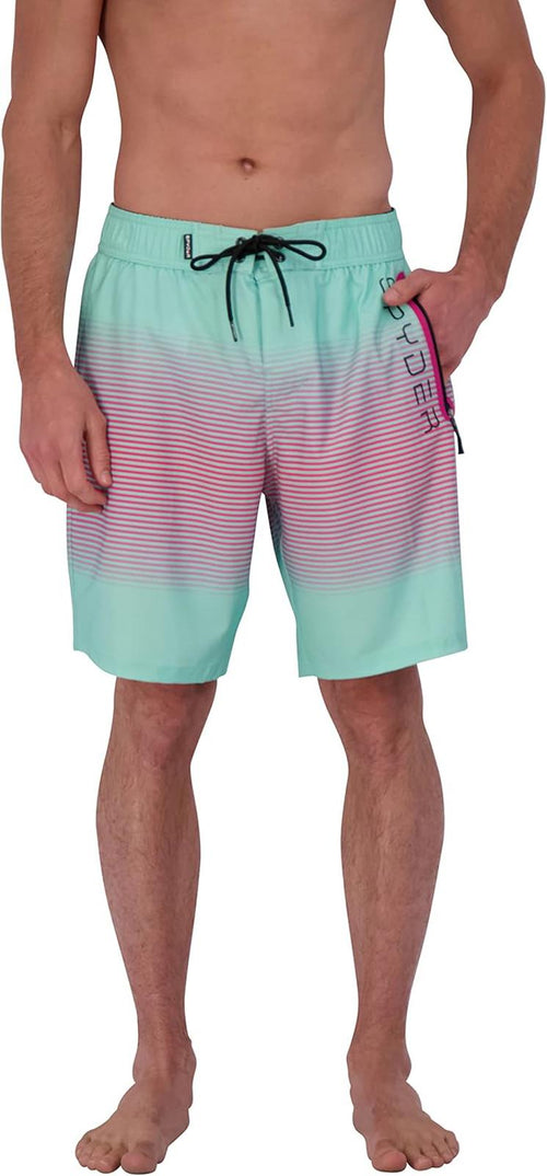 NWT SPYDER SWIM Men Size Large Double Ombre Stripe 9" E-Board Shorts Swim Trunks