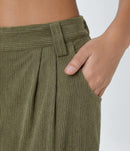 NWT Halara Mid Rise Zipper Pocket Corduroy Casual Pants Green Size M Tall