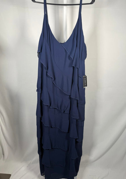 B. Darlin Women's V-Neck Sleeveless Ruffle-Trim Gown Navy Plus Size 24W NWT