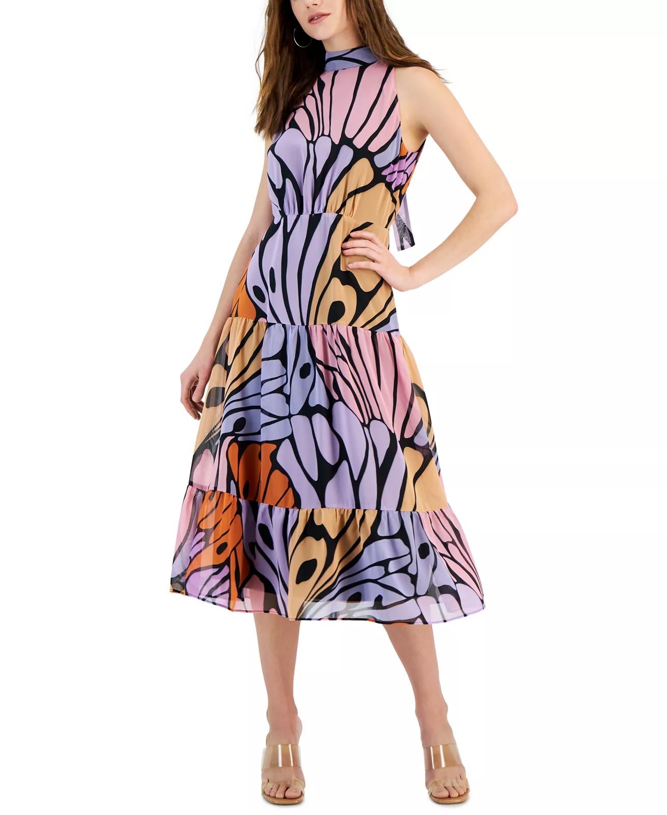 NWT Sam Edelman Women's Butterfly High-Neck Tie-Back Midi Dress Size 4