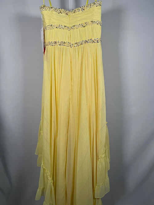 NWT Mac Duggal Yellow Strapless High-Low Ruffle Dress with Embellishments Size 4