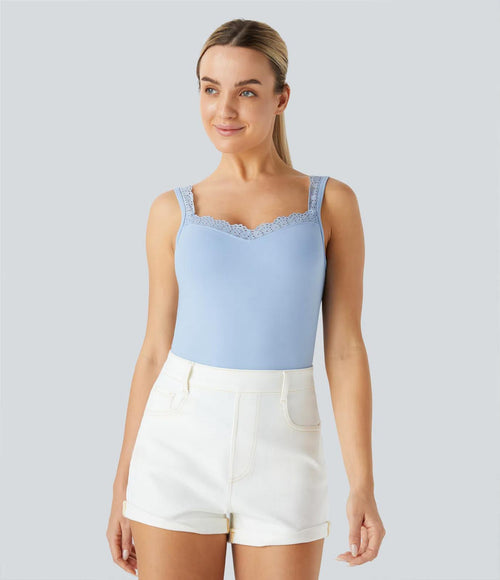 NWT Halara Contrast Lace Backless Basic Casual Tank Top Angel Falls S