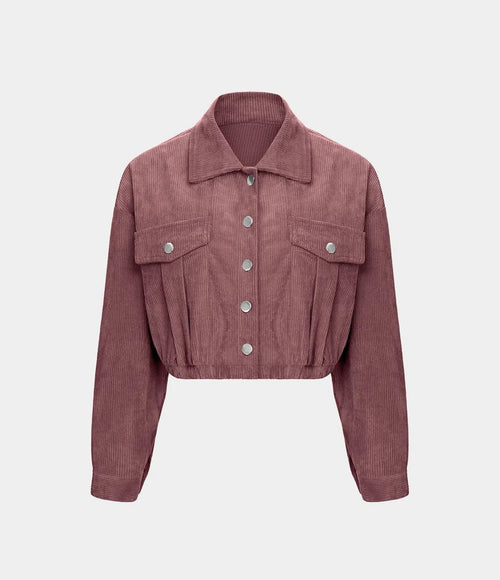 NWT Halara Pocket Cropped Corduroy Casual Jacket Mauvewood Large