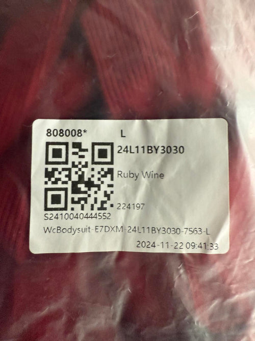 NWT Halara Ribbed Knit Square Neck Long Sleeve Skinny Bodysuit Ruby Wine L