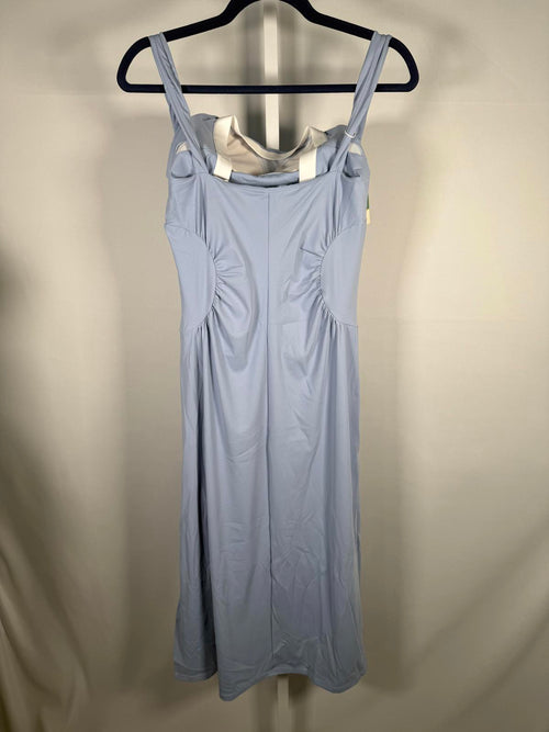 NWT Halara SoftlyZero Airy Ruched Midi Cool Touch Dress-UPF50+ Chambray Blue M