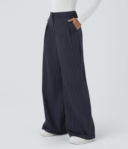 NWT Halara High Waist Zipper Pocket Wide Leg Striped Work Pant After Midnight M