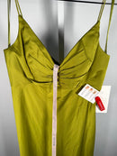 NWT Mac Duggal Apparel Chartreuse Spaghetti Strap Charmeuse Slip Dress Size 0