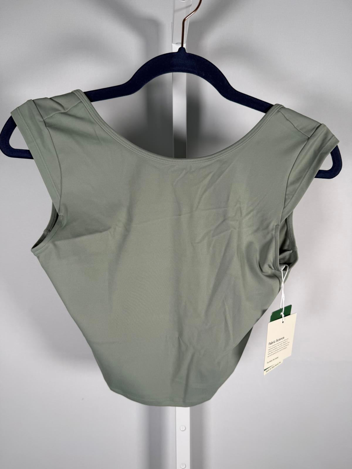 NWT Halara Boat Neck Cap Sleeve Cropped Casual T-Shirt-UPF50+ Asparagus S