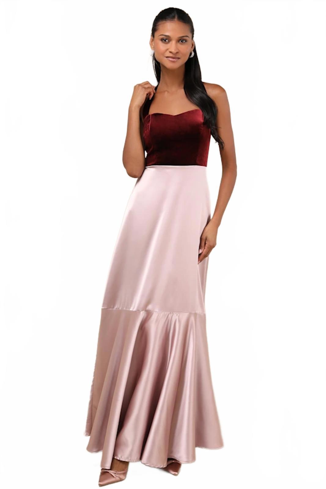 NWT Lulus Mesmerizing Impression Mauve Pink Mixed Media Halter Maxi Dress XS