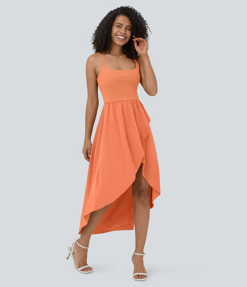 NWT Halara Breezeful High Low 2-Piece Pocket Flowy Midi Casual Dress Flamingo XL