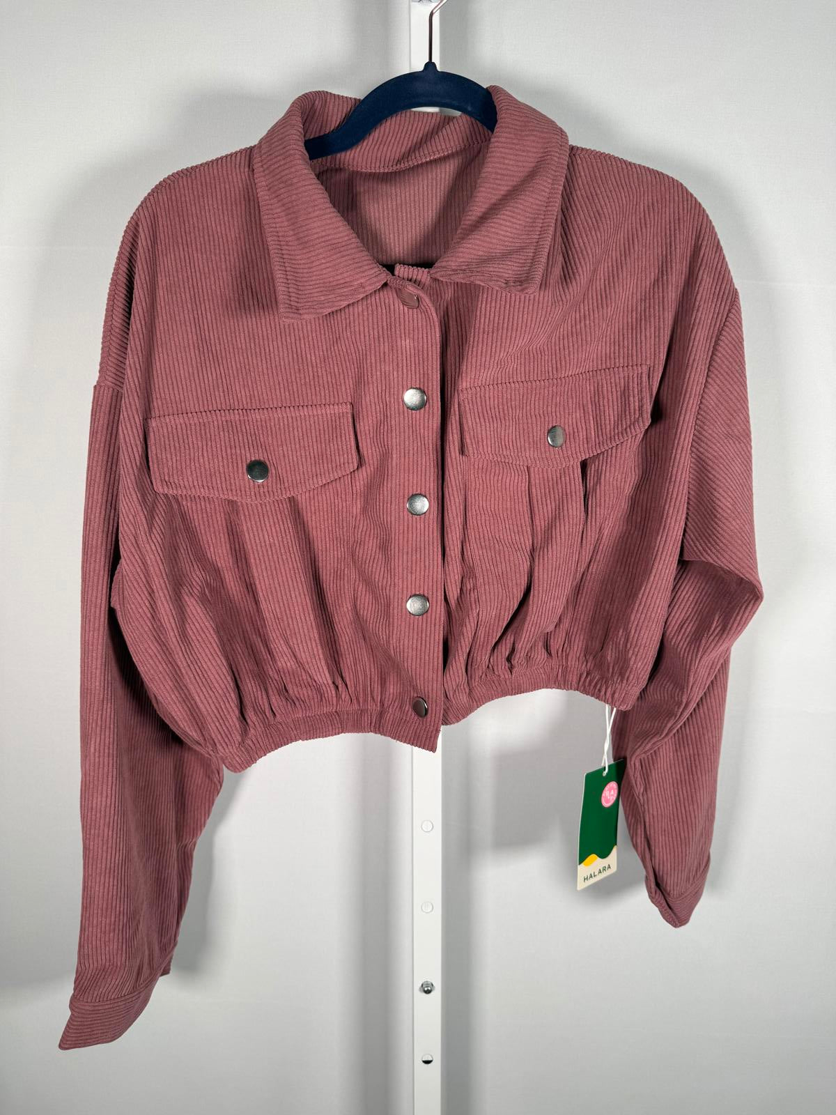 NWT Halara Pocket Cropped Corduroy Casual Jacket Mauvewood L