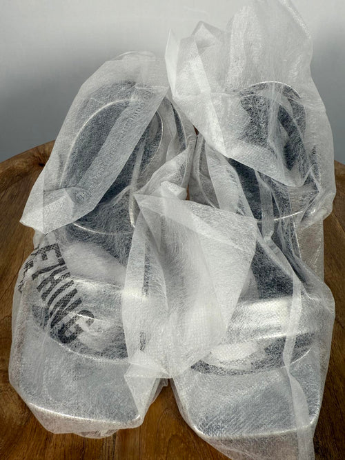 NIB Pretty Little Thing Silver Metallic Thick Strap Block Heeled Sandals Size 5