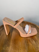 Lulus Fausee Light Nude Patent Square Toe Platform Slide Sandals - 11 NWB