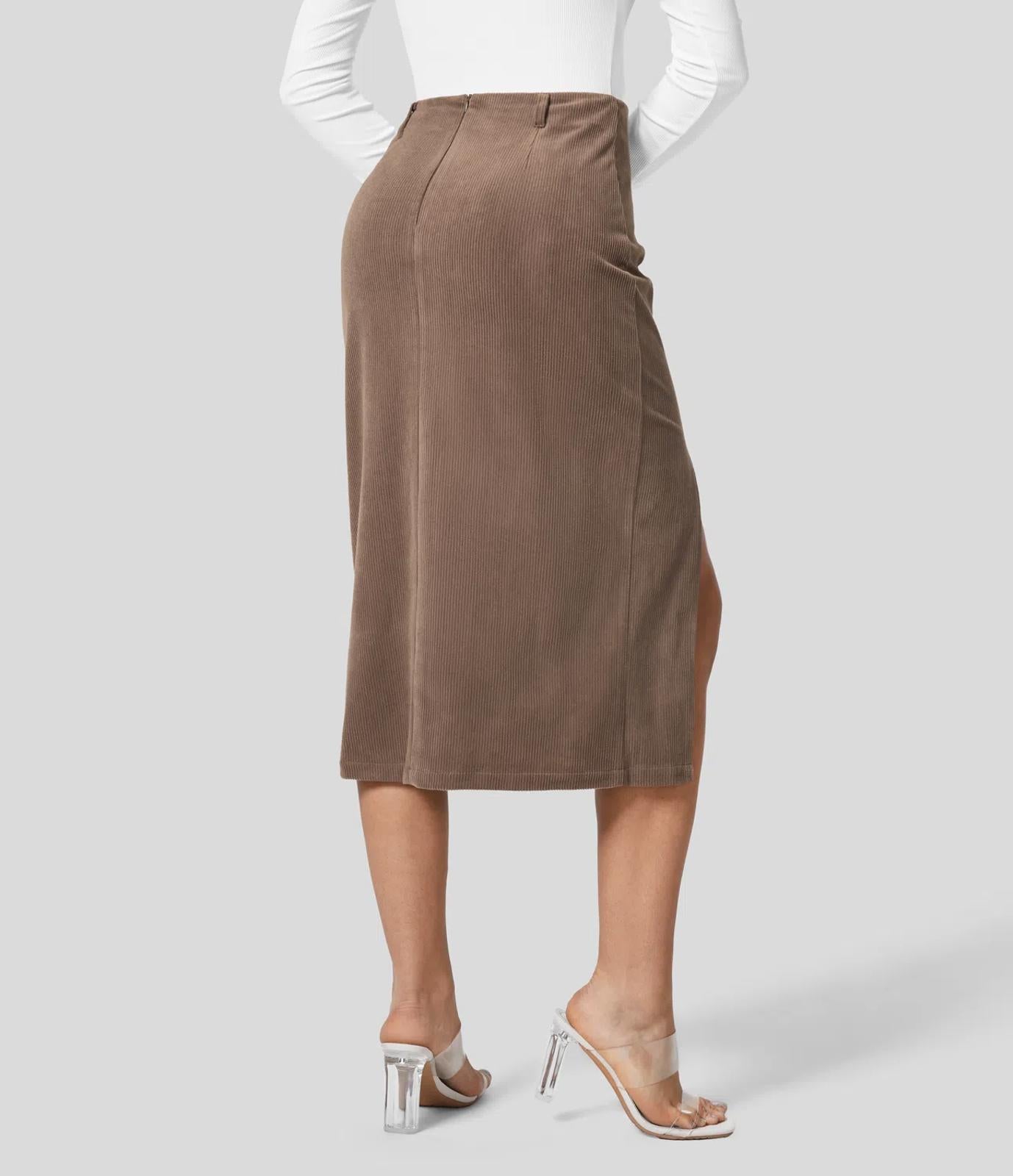 NWT Halara High Waisted Hem Midi Corduroy Casual Skirt Size M
