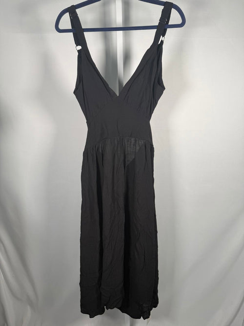 NWT Halara Deep V Neck Sleeveless Tie Back Cut Out Pocket Flowy Dress Black M