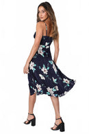 Lulus All About Love Navy Blue Floral Print Midi Dress - XS NWT