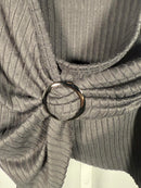 Atelier Women's Wrap Dark Gray Sleeveless Ribbed Knit with Ring Detail Size M