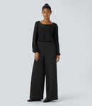 NWT Halara SoftlyZero Long Sleeve Keyhole Back 2-in-1 Pocket Wide Leg Jumpsuit S