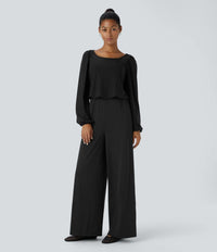 NWT Halara SoftlyZero Long Sleeve Keyhole Back 2-in-1 Pocket Wide Leg Jumpsuit S