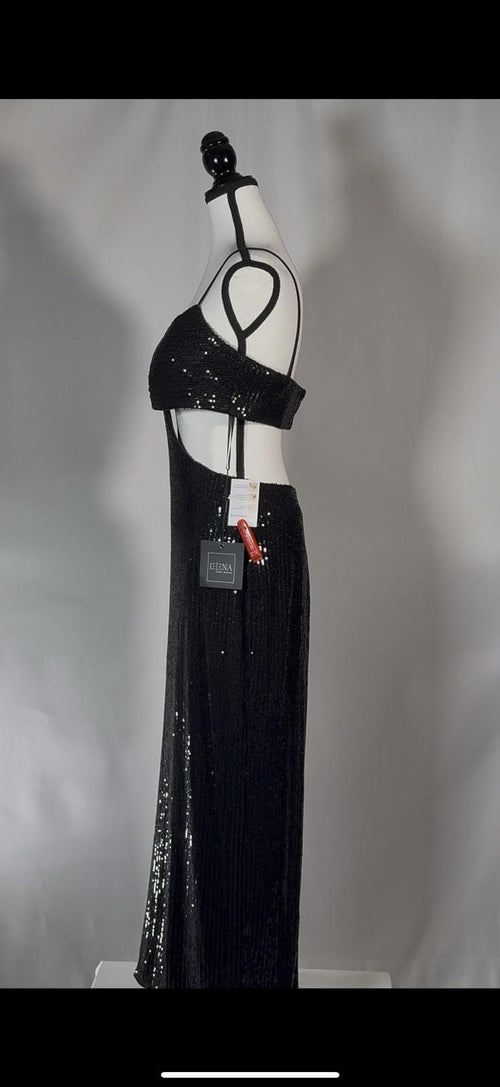 Ieena Mac Duggal Formal Black Sequin Cut Gown Size 8 $298 NWT