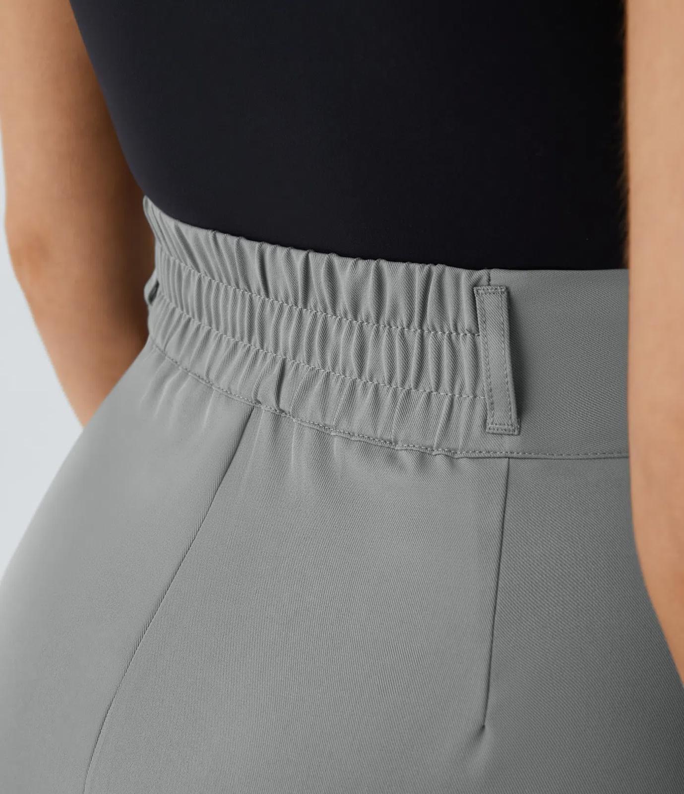 NWT Halara High Waisted Pocket Shirred Straight Leg Work Pant Gray Size M Petite