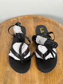 Lulus Maire Black Lace-Up Flat Thong Sandals - 5 NWB