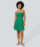 NWT Halara Shirred Flowy Mini Linen-Feel Casual Dress Parakeet Small