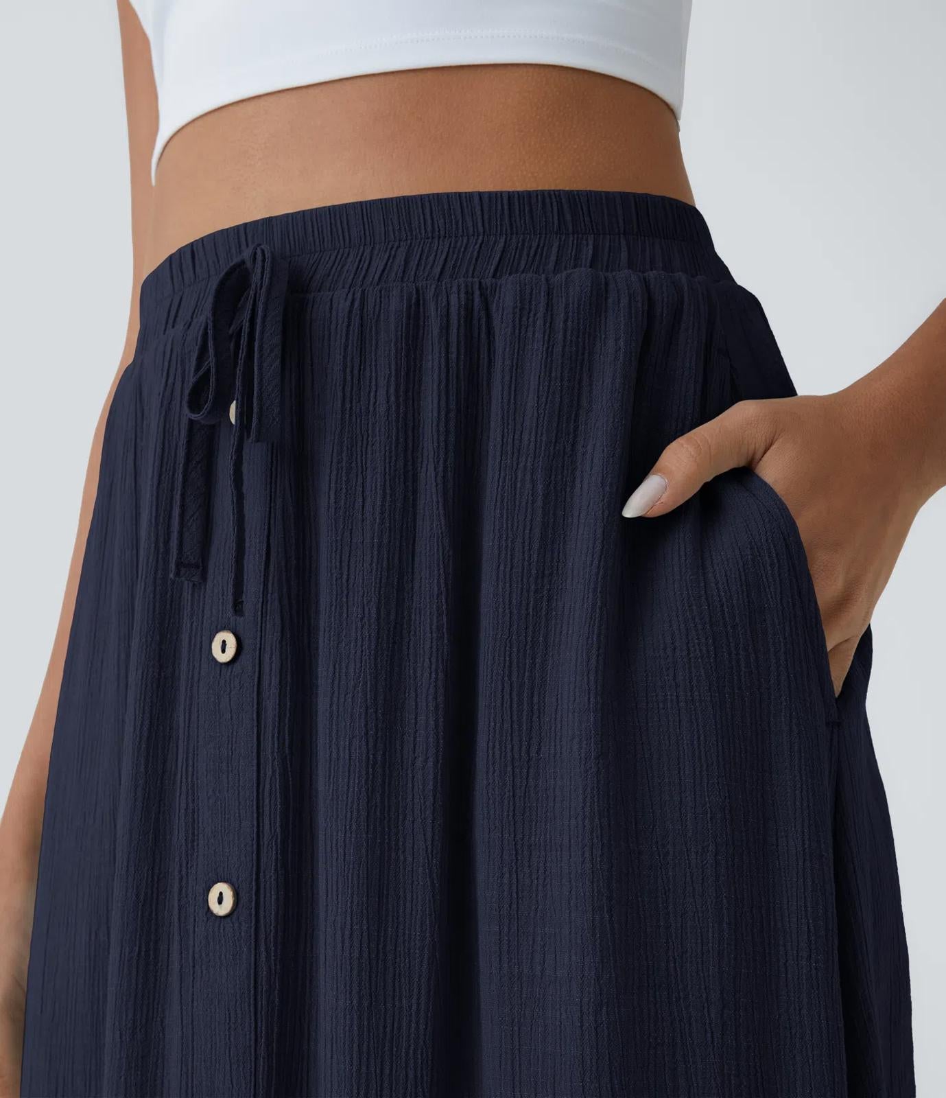 NWT Halara High Waisted Drawstring Pocket Flowy Midi Casual Skirt Size XL