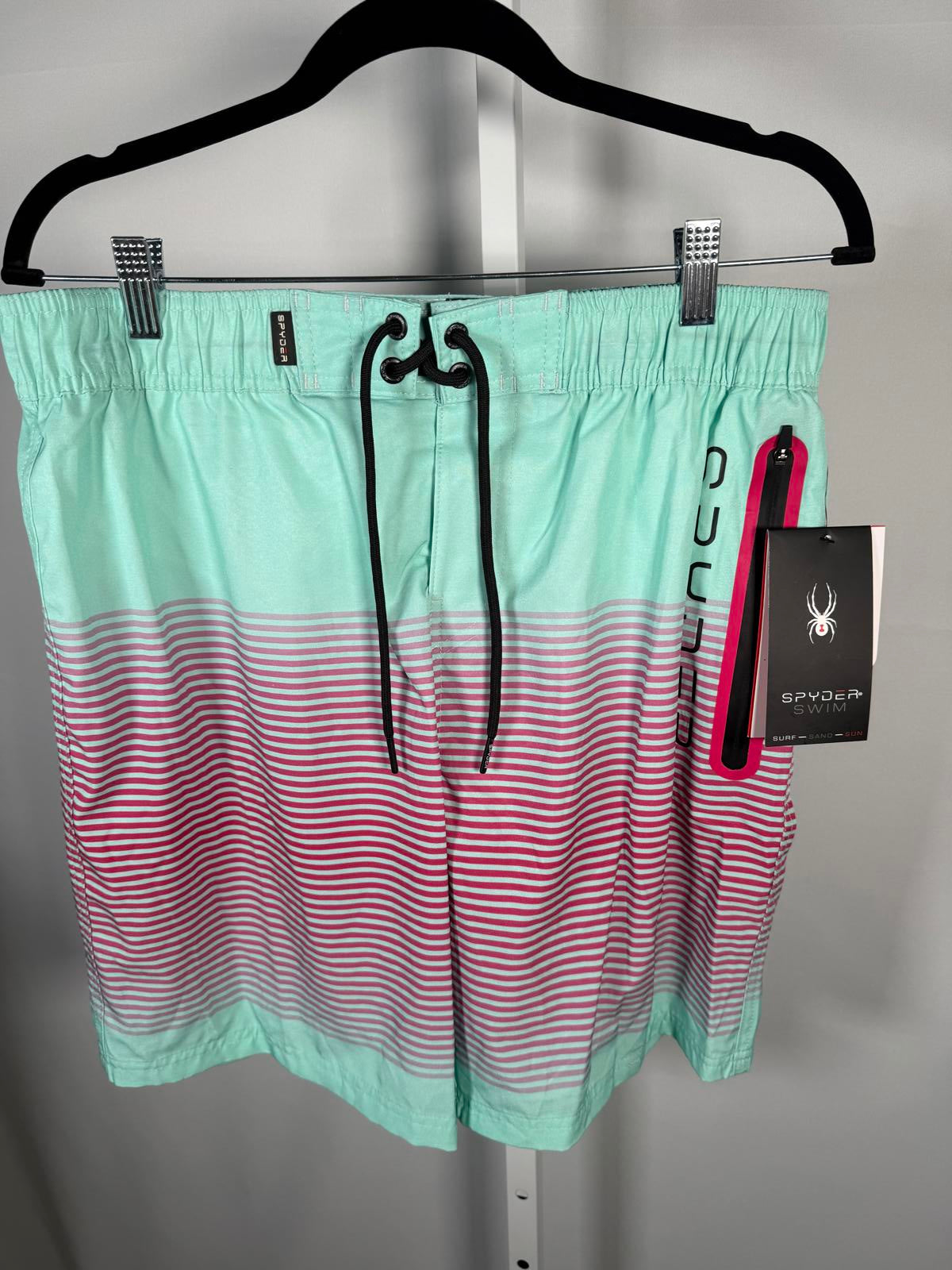 NWT SPYDER SWIM Men Size Large Double Ombre Stripe 9" E-Board Shorts Swim Trunks