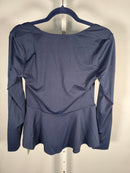 NWT Halara Square Neck Long Sleeve Ruffle Hem Work Top Dark Sapphire M