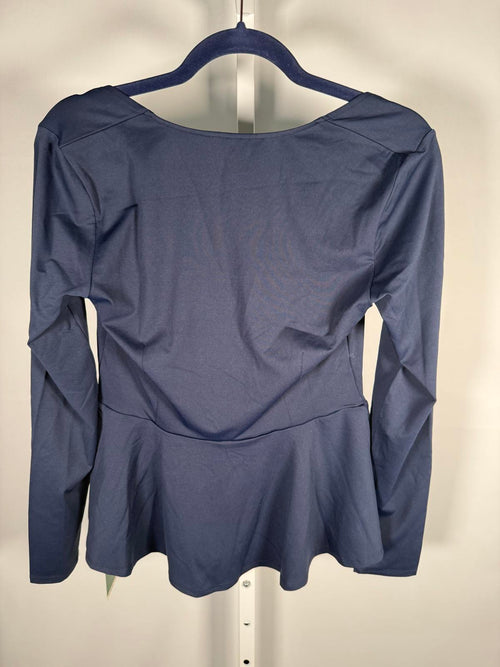 NWT Halara Square Neck Long Sleeve Ruffle Hem Work Top Dark Sapphire M