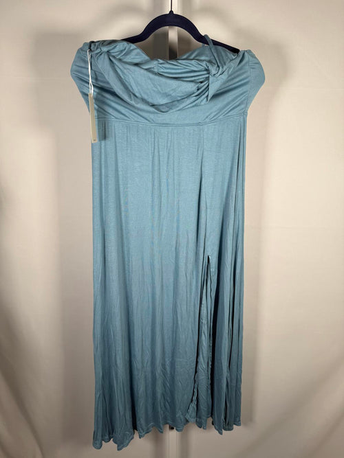 NWT Halara Ribbed Cowl Neck Lace Up Midi Dress Rainy Sky Blue L