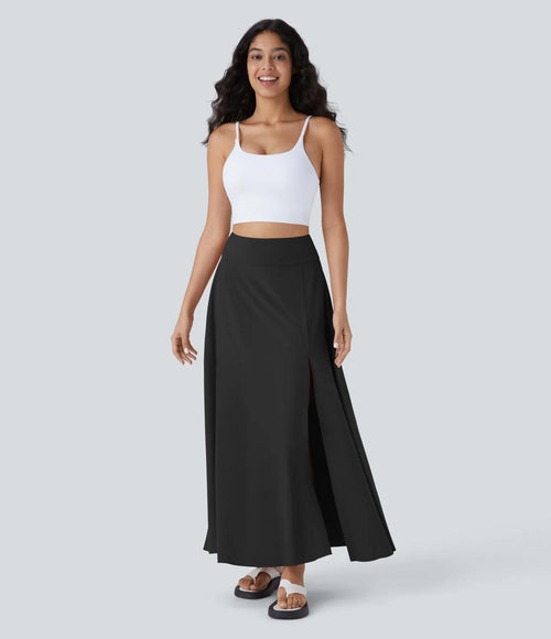 NWT Halara Breezeful High Waisted Pocket 2-in-1 Flowy Casual Maxi Skirt Black L