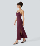 NWT Halara Ribbed Cowl Neck Lace Up Midi Dress Maroon Banner Size Small