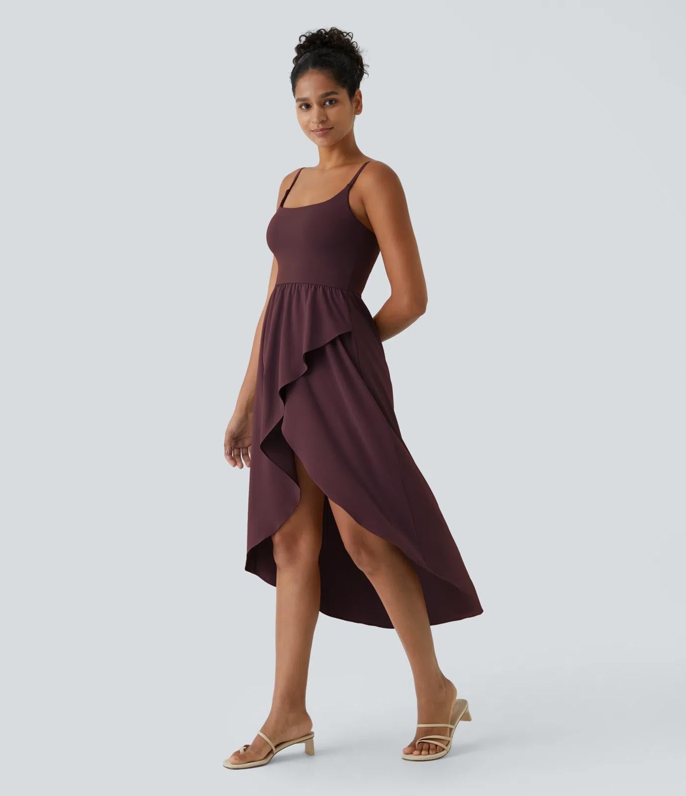 NWT Halara Breezeful High Low 2 Piece Pocket Flowy Midi Casual Dress Amaranth -M