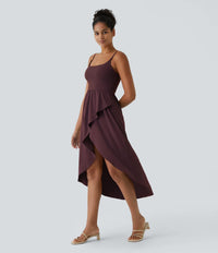 NWT Halara Breezeful High Low 2 Piece Pocket Flowy Midi Casual Dress Amaranth -M