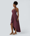 NWT Halara Breezeful Shirred High Low Flowy Quick Dry Maxi Slip Dress Amaranth L