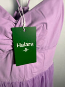 NWT Halara V Neck Ruched Lace Up Contrast Mesh Midi Casual Dress Orchid Bloom L