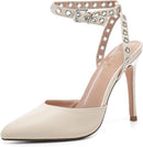 YETIER Women's Pointed Toe Rivet Heels Adjustable Ankle Strap Size 9. NWT. Beige