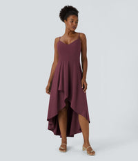 NWT Halara Breezeful Shirred High Low Flowy Quick Dry Maxi Slip Dress Amaranth L