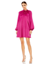 NWT Ieena 2 for Mac Duggal 55968 Long Sleeve Satin Cocktail Shirt Dress - 6