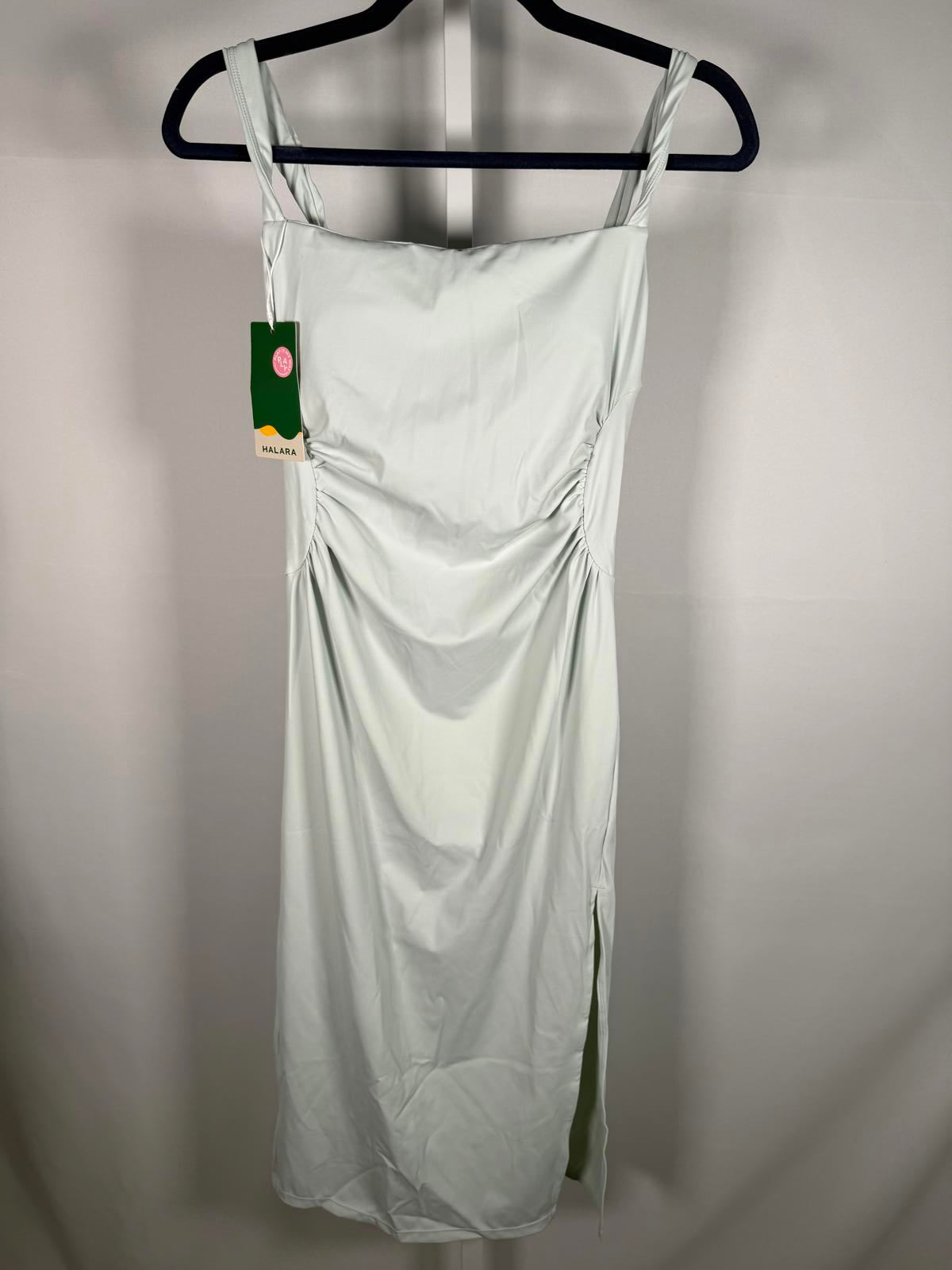 NWT Halara SoftlyZero Square Neck Ruched Midi Dress Fairest Jade Size XS