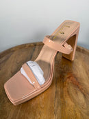 Lulus Fausee Light Nude Patent Square Toe Platform Slide Sandals - 11 NWB